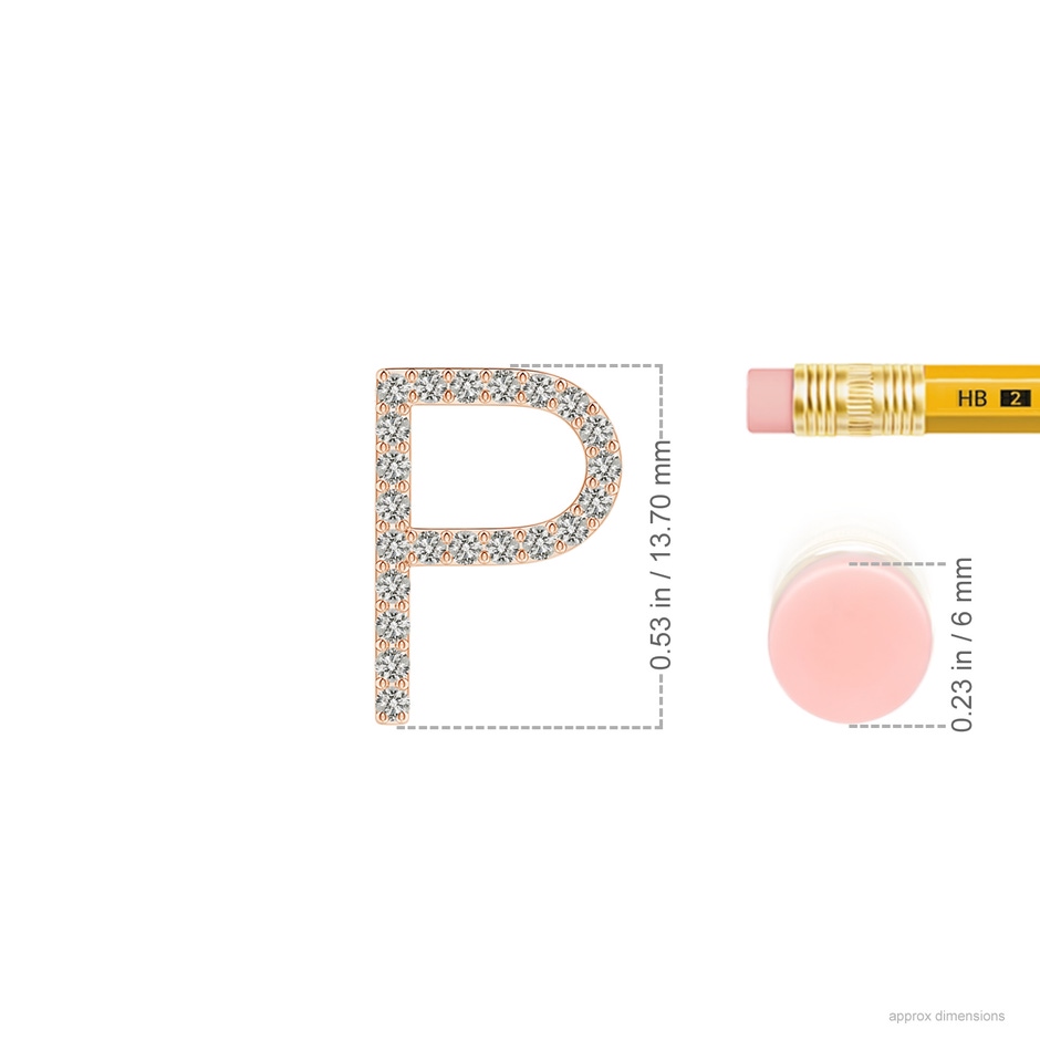 1.25mm KI3 Prong-Set Diamond Capital "P" Initial Pendant in Rose Gold ruler