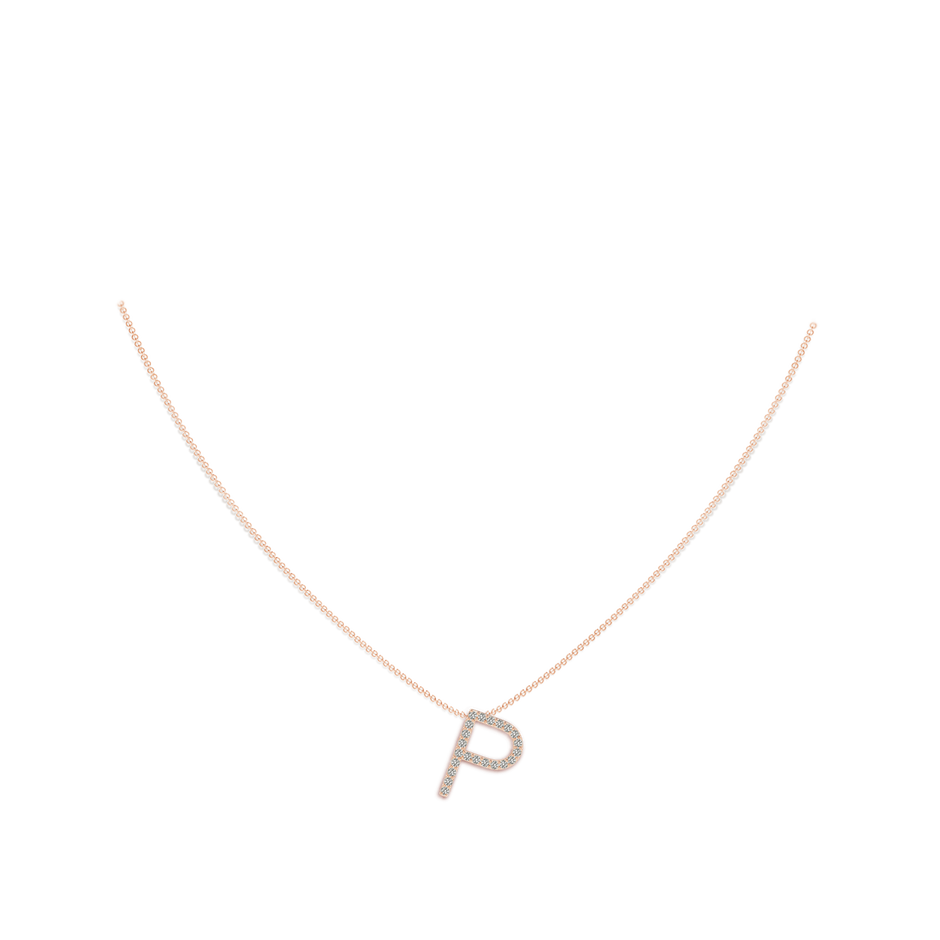 1.25mm KI3 Prong-Set Diamond Capital "P" Initial Pendant in Rose Gold body-neck