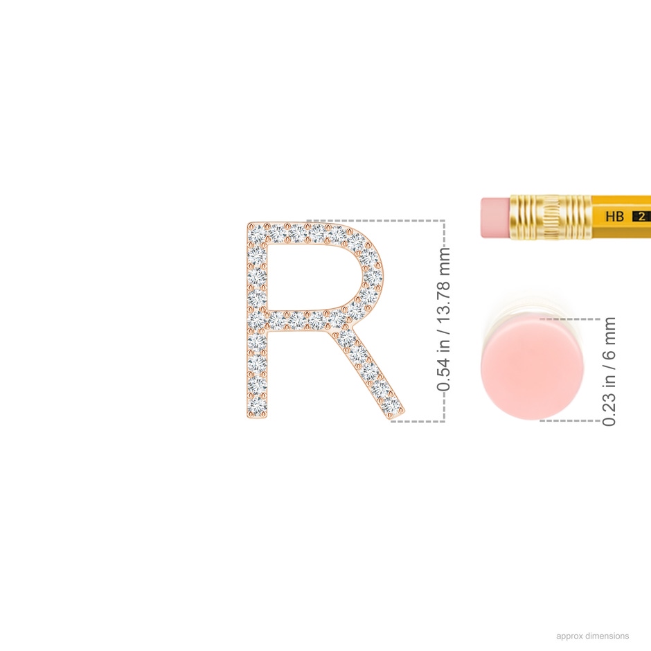 1.25mm GVS2 Prong-Set Diamond Capital "R" Initial Pendant in Rose Gold ruler