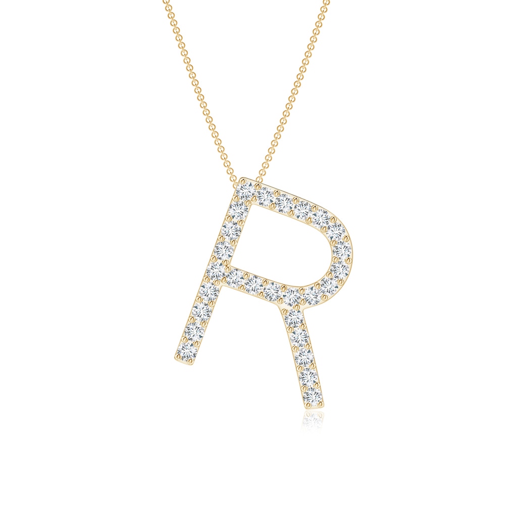 1.25mm GVS2 Prong-Set Diamond Capital "R" Initial Pendant in Yellow Gold