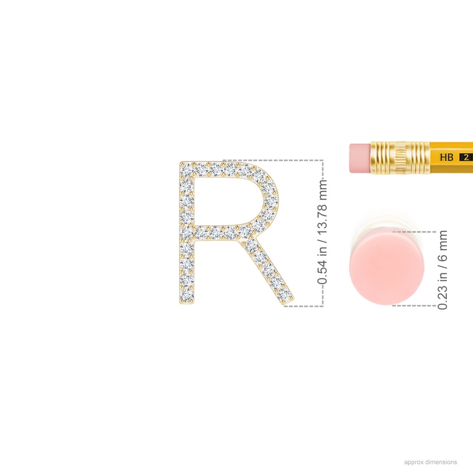 1.25mm GVS2 Prong-Set Diamond Capital "R" Initial Pendant in Yellow Gold ruler