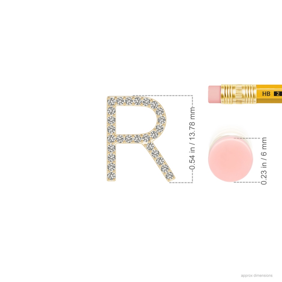 1.25mm KI3 Prong-Set Diamond Capital "R" Initial Pendant in Yellow Gold ruler
