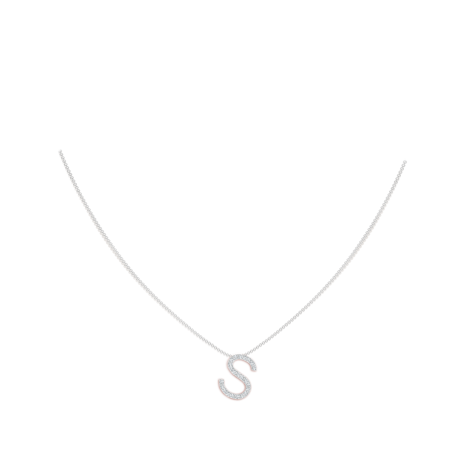 1.2mm GVS2 Prong-Set Diamond Capital "S" Initial Pendant in White Gold body-neck