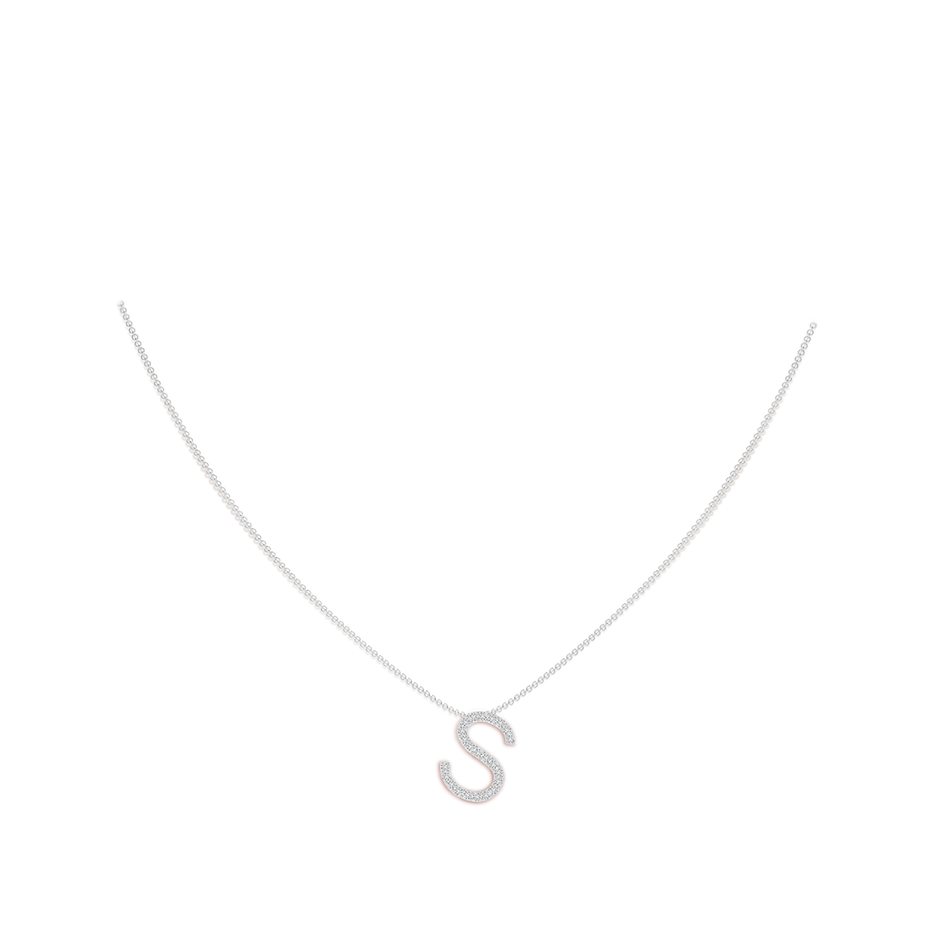 1.2mm HSI2 Prong-Set Diamond Capital "S" Initial Pendant in White Gold body-neck