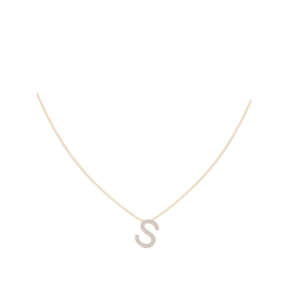 1.2mm HSI2 Prong-Set Diamond Capital "S" Initial Pendant in Yellow Gold body-neck