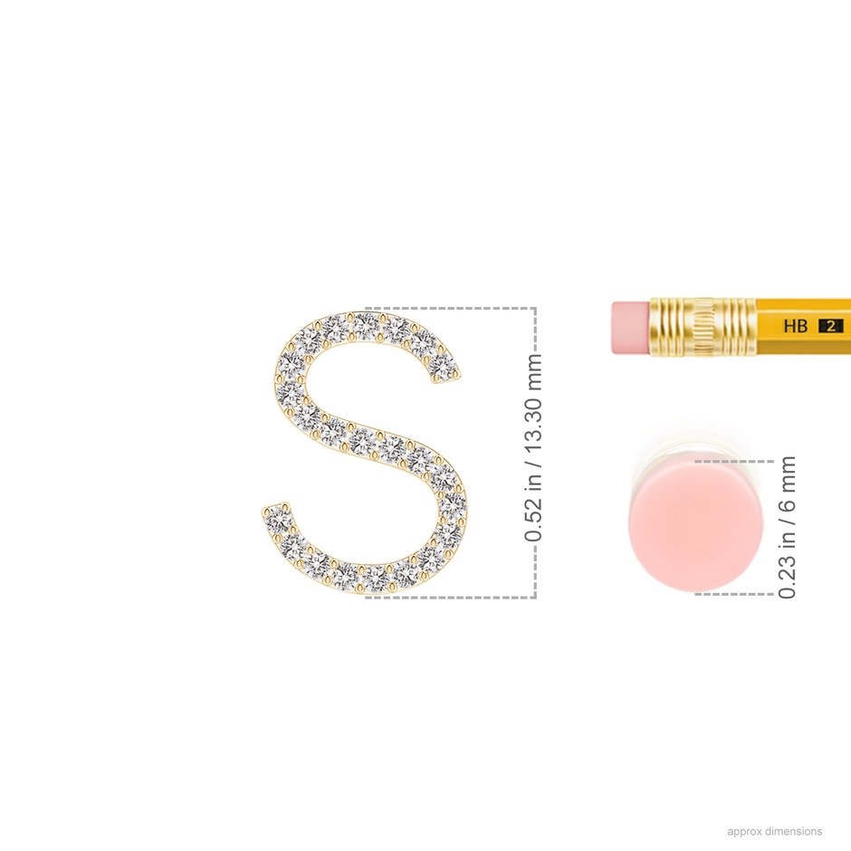 1.2mm IJI1I2 Prong-Set Diamond Capital "S" Initial Pendant in Yellow Gold ruler