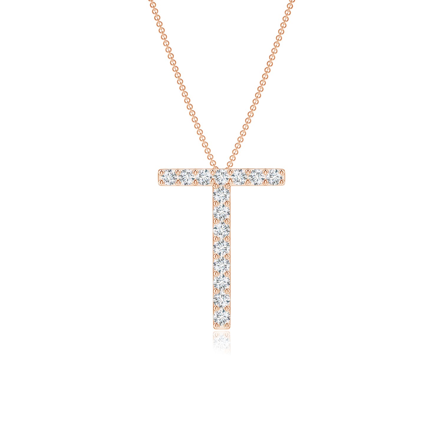 1.2mm GVS2 Prong-Set Diamond Capital "T" Initial Pendant in 18CT Rose Gold