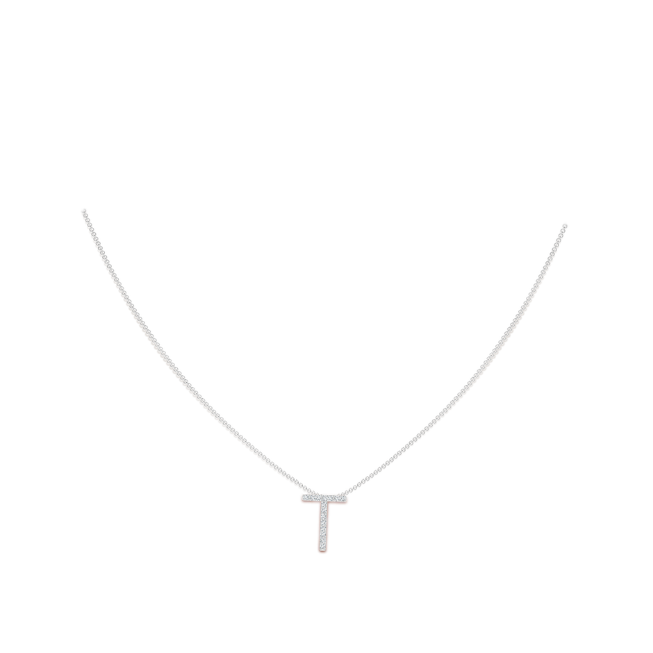 1.2mm GVS2 Prong-Set Diamond Capital "T" Initial Pendant in White Gold body-neck