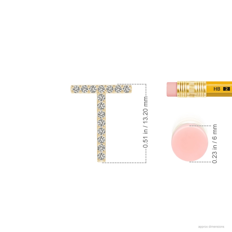 1.2mm KI3 Prong-Set Diamond Capital "T" Initial Pendant in Yellow Gold ruler