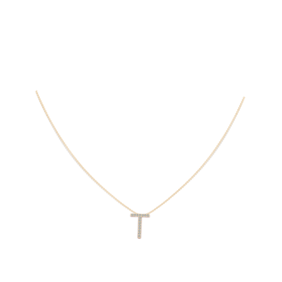 1.2mm KI3 Prong-Set Diamond Capital "T" Initial Pendant in Yellow Gold body-neck
