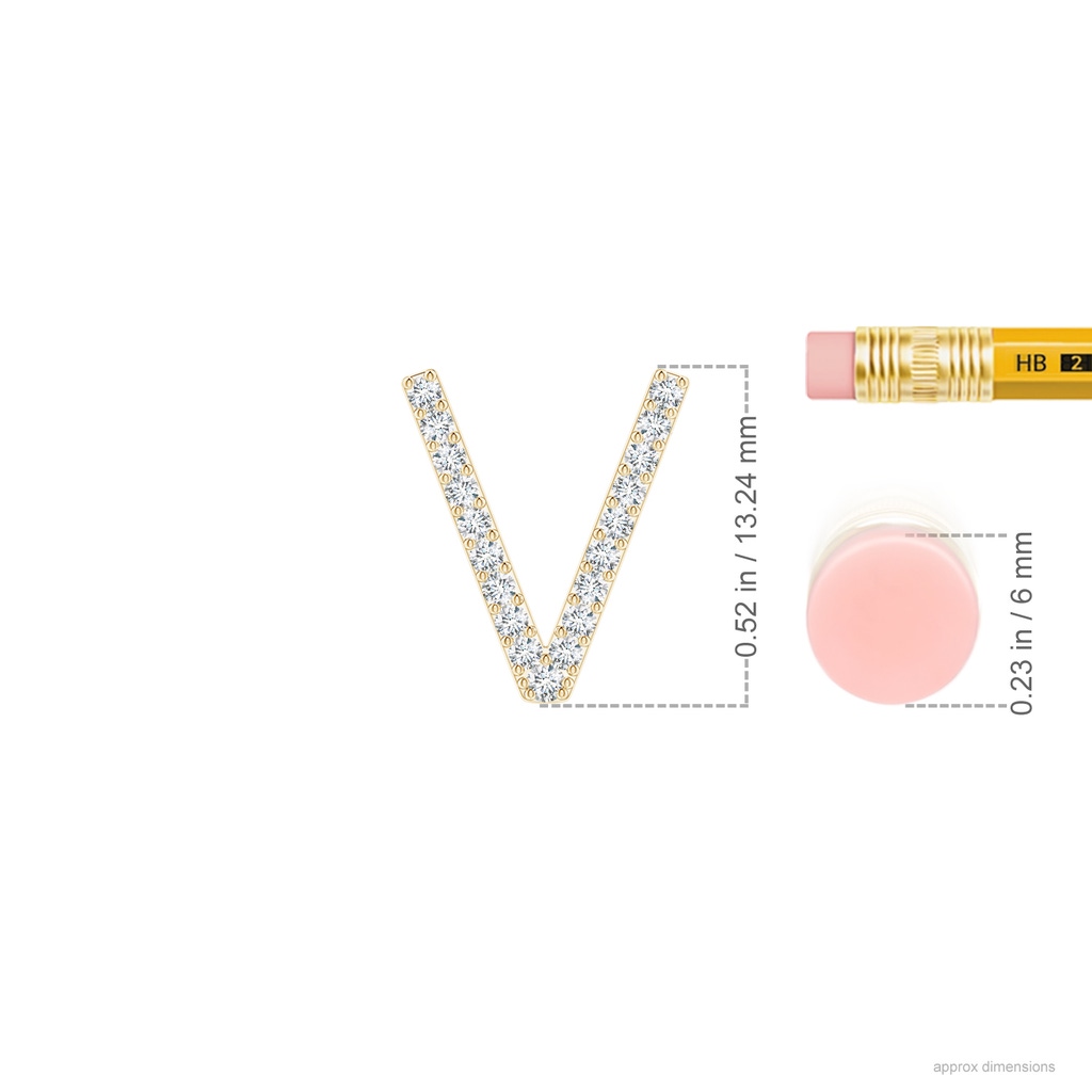 1.3mm GVS2 Prong-Set Diamond Capital "V" Initial Pendant in Yellow Gold Ruler