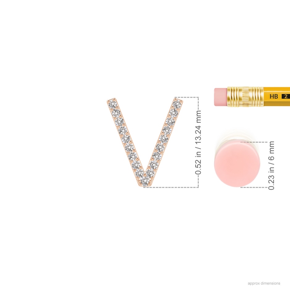 1.3mm IJI1I2 Prong-Set Diamond Capital "V" Initial Pendant in Rose Gold ruler