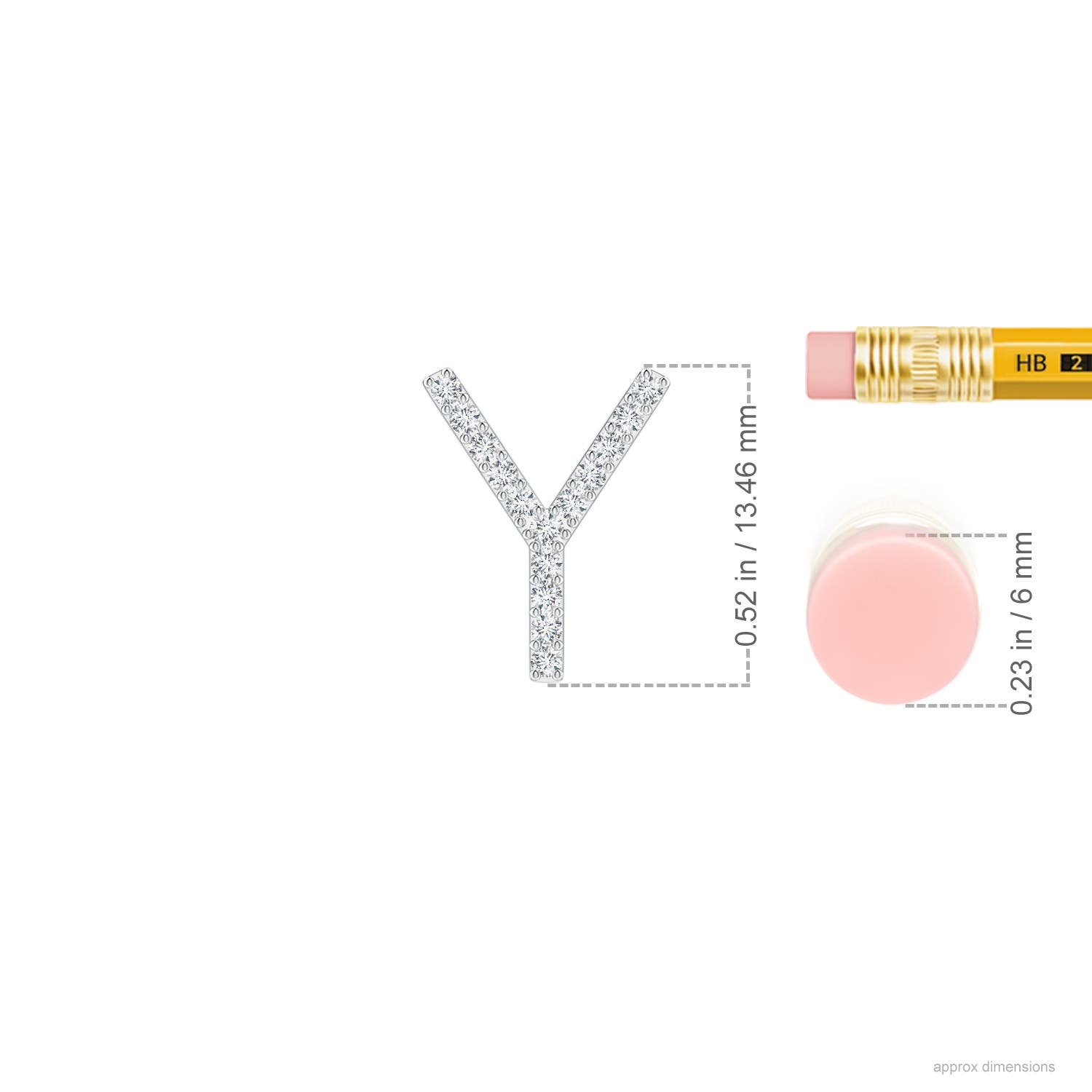 1.3mm GVS2 Prong-Set Diamond Capital "Y" Initial Pendant in White Gold - ruler