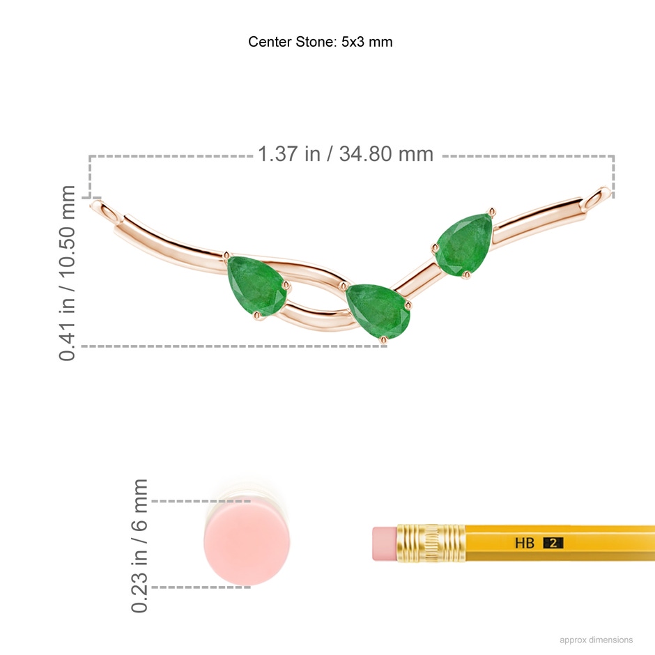 5x3mm A Pear-Shaped Emerald Tree Branch Pendant in Rose Gold ruler