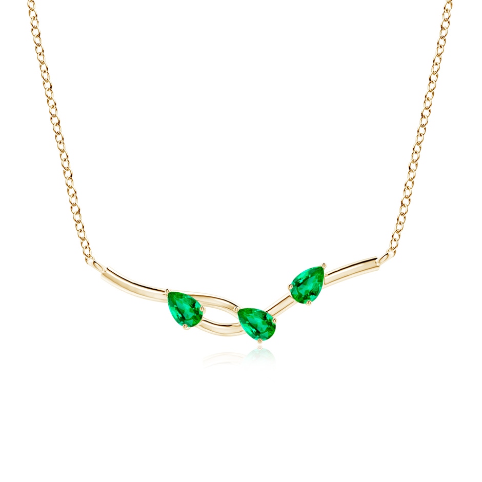 5x3mm AAA Pear-Shaped Emerald Tree Branch Pendant in Yellow Gold 