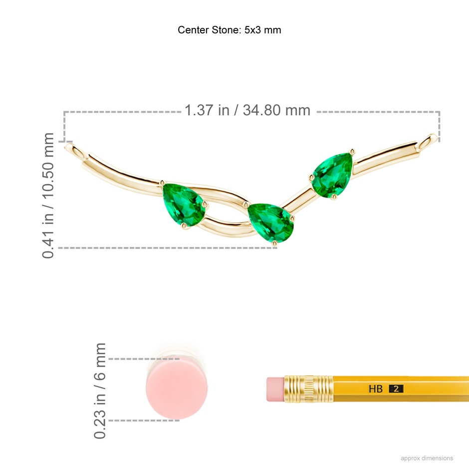 5x3mm AAA Pear-Shaped Emerald Tree Branch Pendant in Yellow Gold ruler