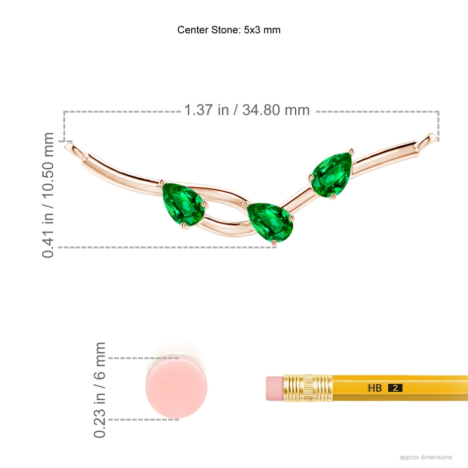 5x3mm AAAA Pear-Shaped Emerald Tree Branch Pendant in Rose Gold ruler