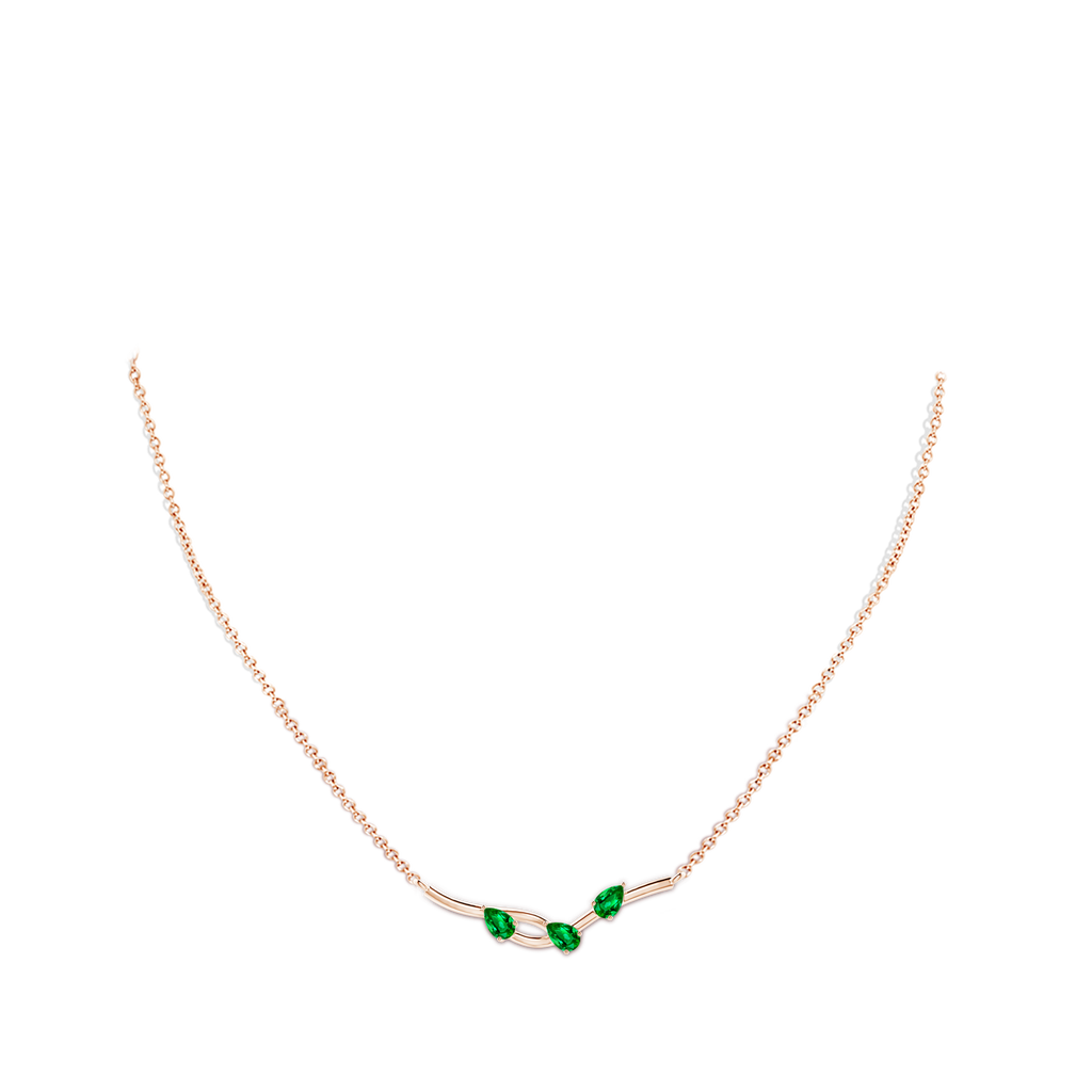 5x3mm AAAA Pear-Shaped Emerald Tree Branch Pendant in Rose Gold Body-Neck
