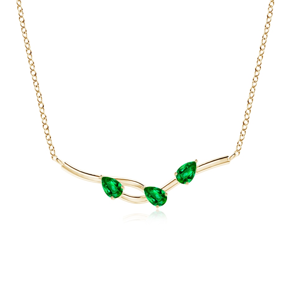 5x3mm AAAA Pear-Shaped Emerald Tree Branch Pendant in Yellow Gold 