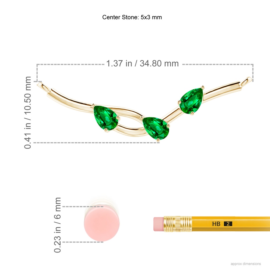 5x3mm AAAA Pear-Shaped Emerald Tree Branch Pendant in Yellow Gold ruler