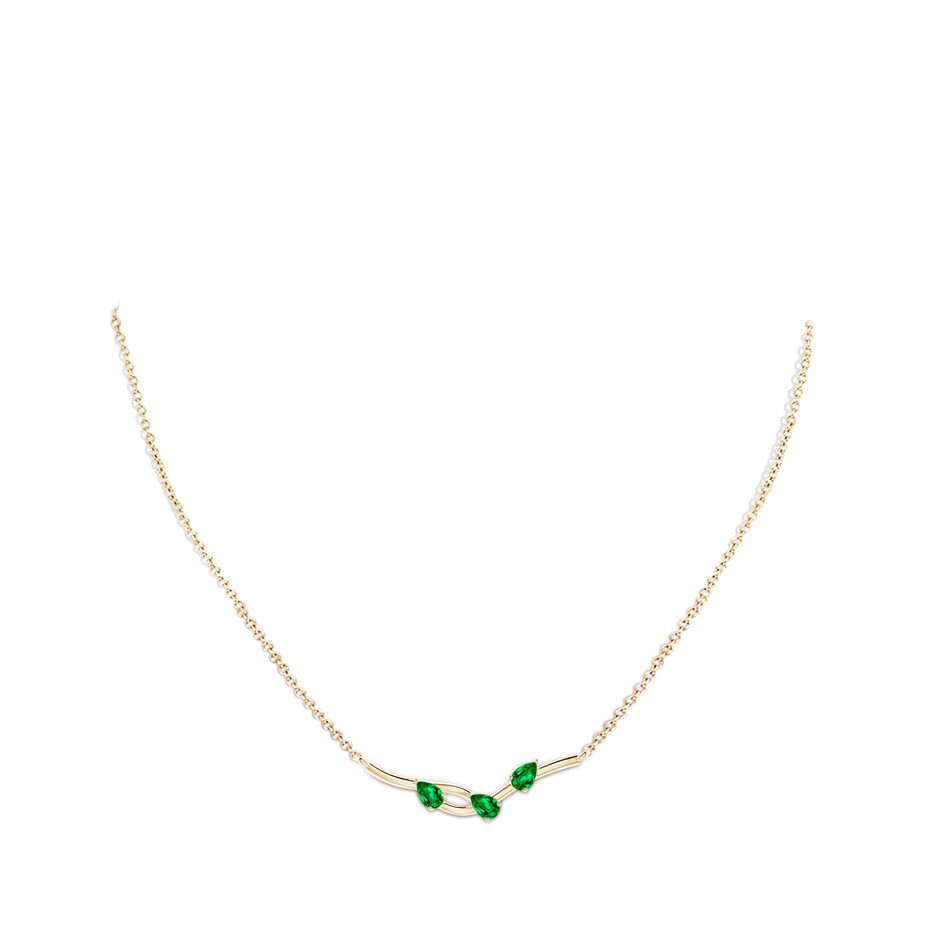 5x3mm AAAA Pear-Shaped Emerald Tree Branch Pendant in Yellow Gold body-neck