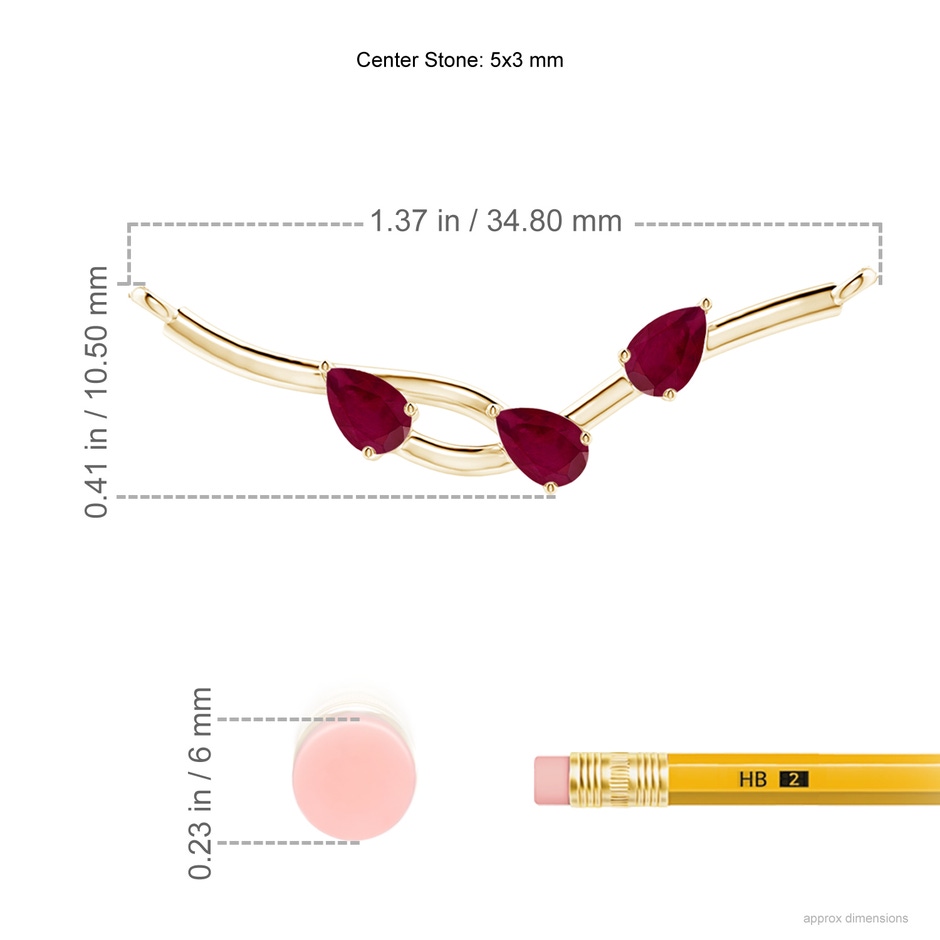 5x3mm A Pear-Shaped Ruby Tree Branch Pendant in 10K Yellow Gold ruler