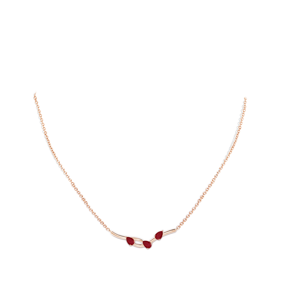5x3mm AA Pear-Shaped Ruby Tree Branch Pendant in Rose Gold body-neck