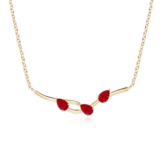 5x3mm AAA Pear-Shaped Ruby Tree Branch Pendant in 9K Yellow Gold
