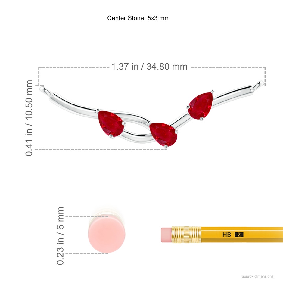 5x3mm AAA Pear-Shaped Ruby Tree Branch Pendant in P950 Platinum ruler