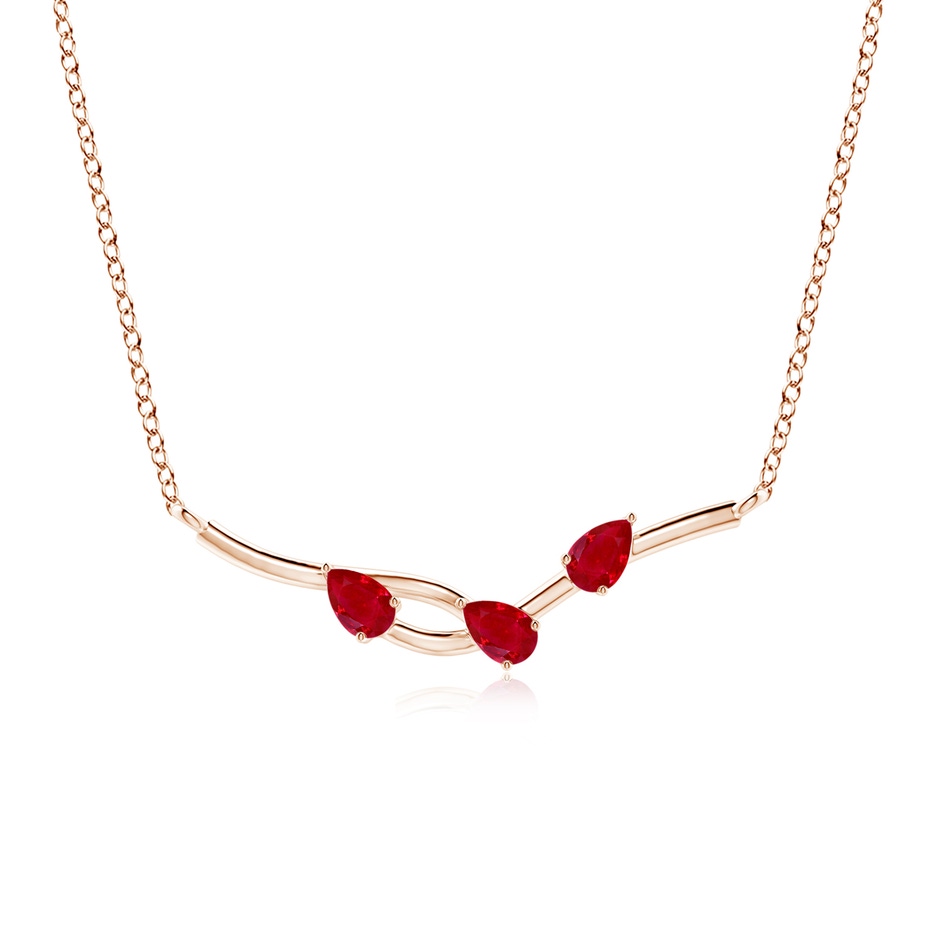 5x3mm AAA Pear-Shaped Ruby Tree Branch Pendant in Rose Gold 
