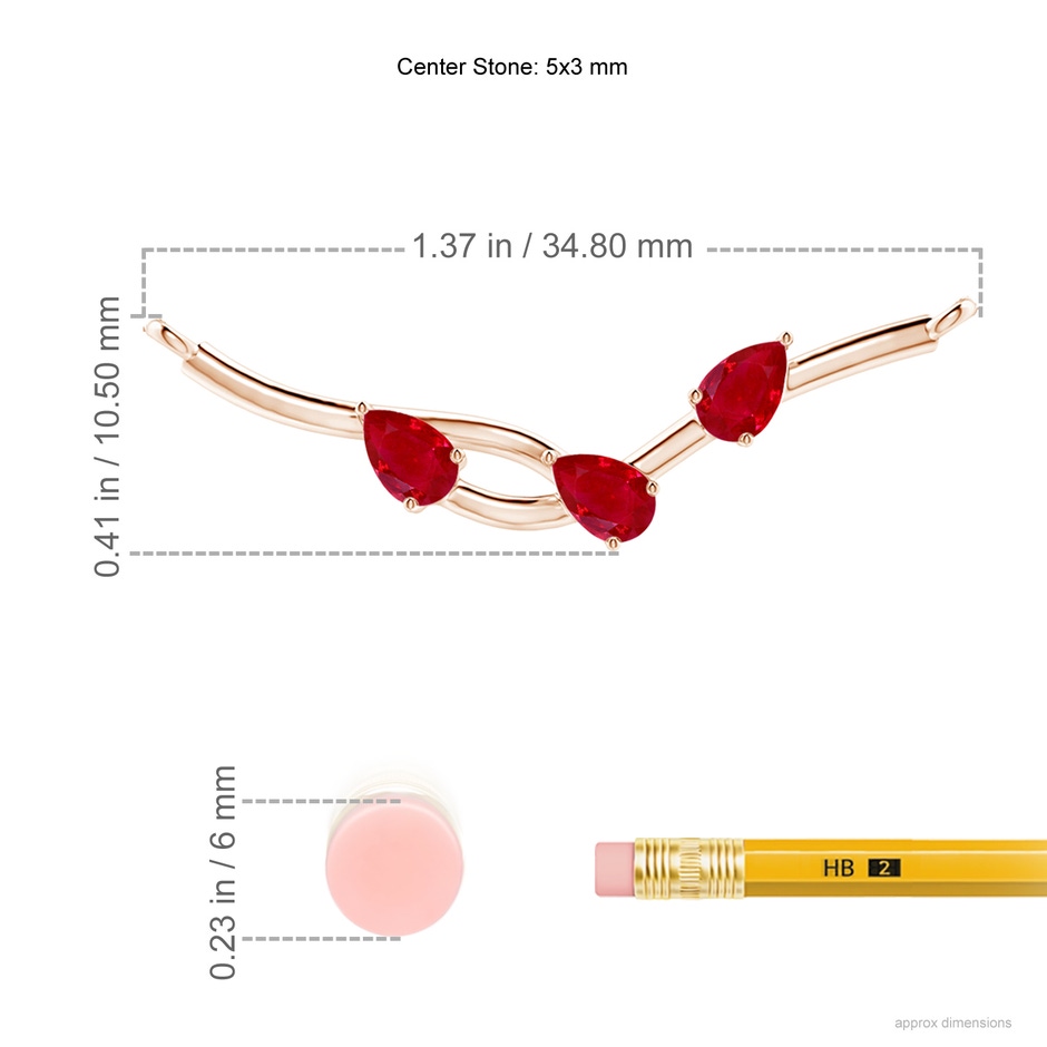 5x3mm AAA Pear-Shaped Ruby Tree Branch Pendant in Rose Gold ruler