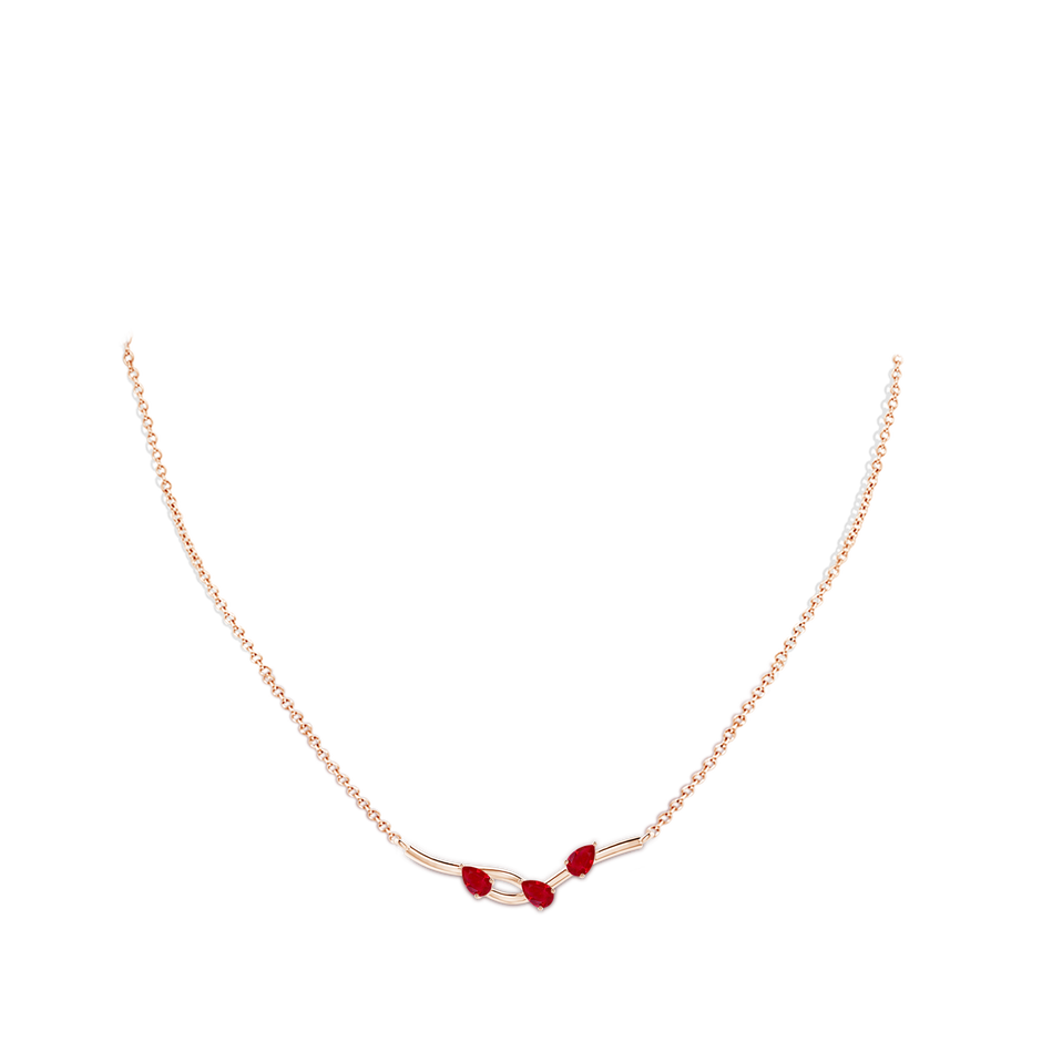 5x3mm AAA Pear-Shaped Ruby Tree Branch Pendant in Rose Gold body-neck