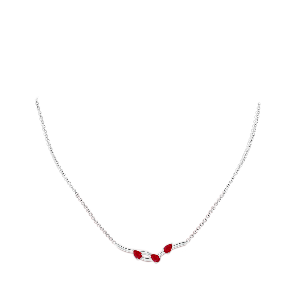 5x3mm AAA Pear-Shaped Ruby Tree Branch Pendant in White Gold Body-Neck