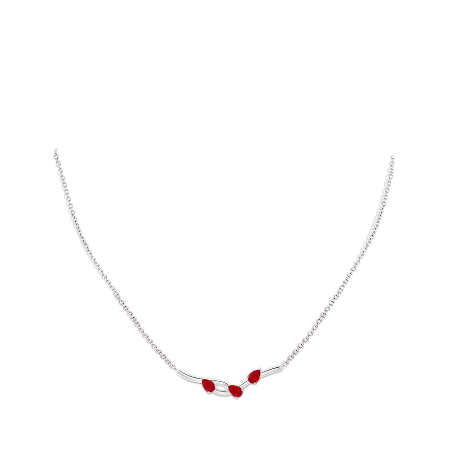 5x3mm AAA Pear-Shaped Ruby Tree Branch Pendant in White Gold body-neck