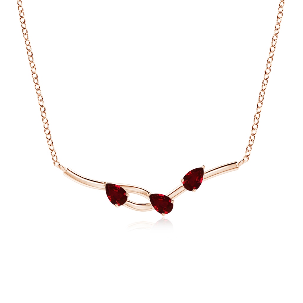 5x3mm AAAA Pear-Shaped Ruby Tree Branch Pendant in Rose Gold