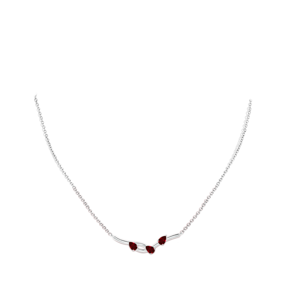 5x3mm Lab-Grown Pear-Shaped Ruby Tree Branch Pendant in White Gold body-neck