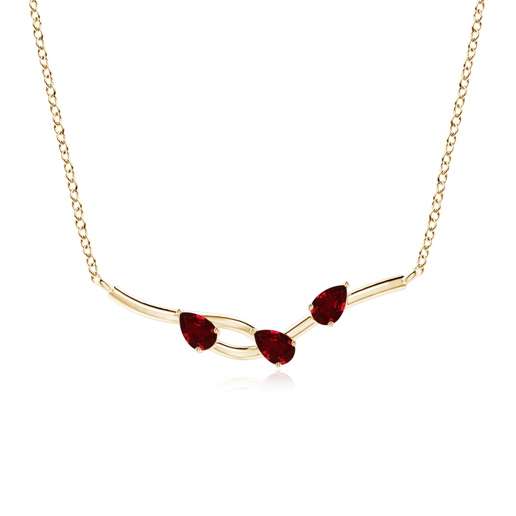 5x3mm AAAA Pear-Shaped Ruby Tree Branch Pendant in Yellow Gold