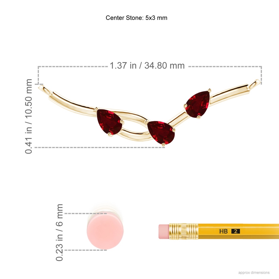 5x3mm AAAA Pear-Shaped Ruby Tree Branch Pendant in Yellow Gold ruler