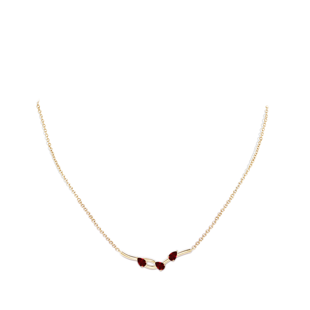 5x3mm AAAA Pear-Shaped Ruby Tree Branch Pendant in Yellow Gold Body-Neck