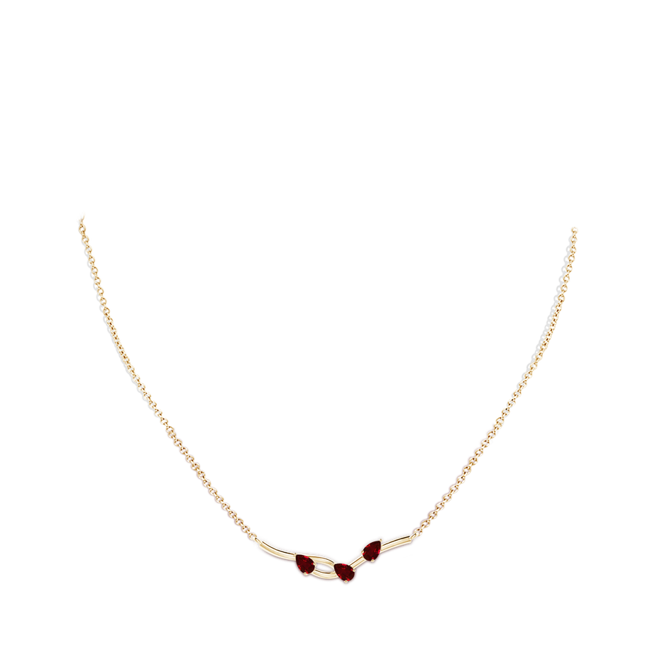 5x3mm AAAA Pear-Shaped Ruby Tree Branch Pendant in Yellow Gold body-neck