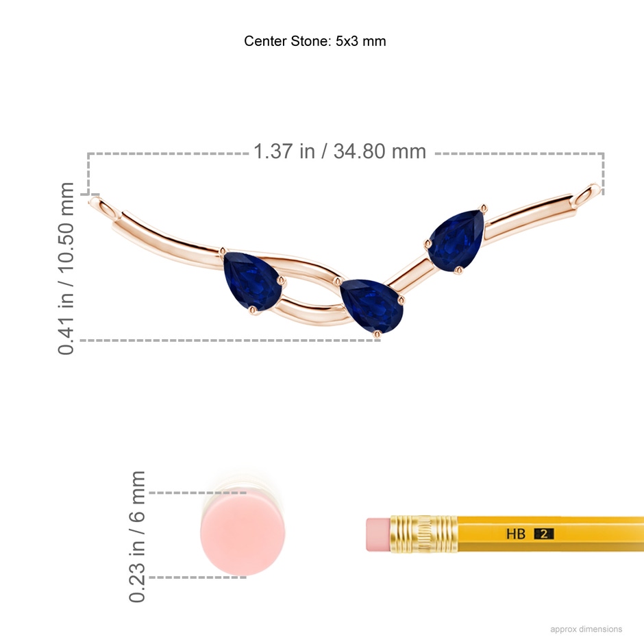 5x3mm AA Pear-Shaped Sapphire Tree Branch Pendant in Rose Gold ruler