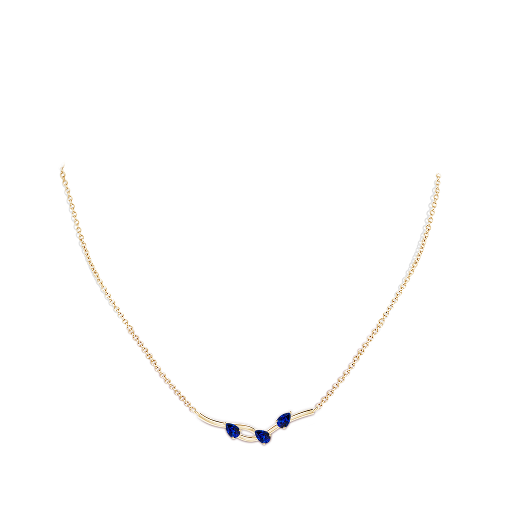 5x3mm AAAA Pear-Shaped Sapphire Tree Branch Pendant in Yellow Gold Body-Neck