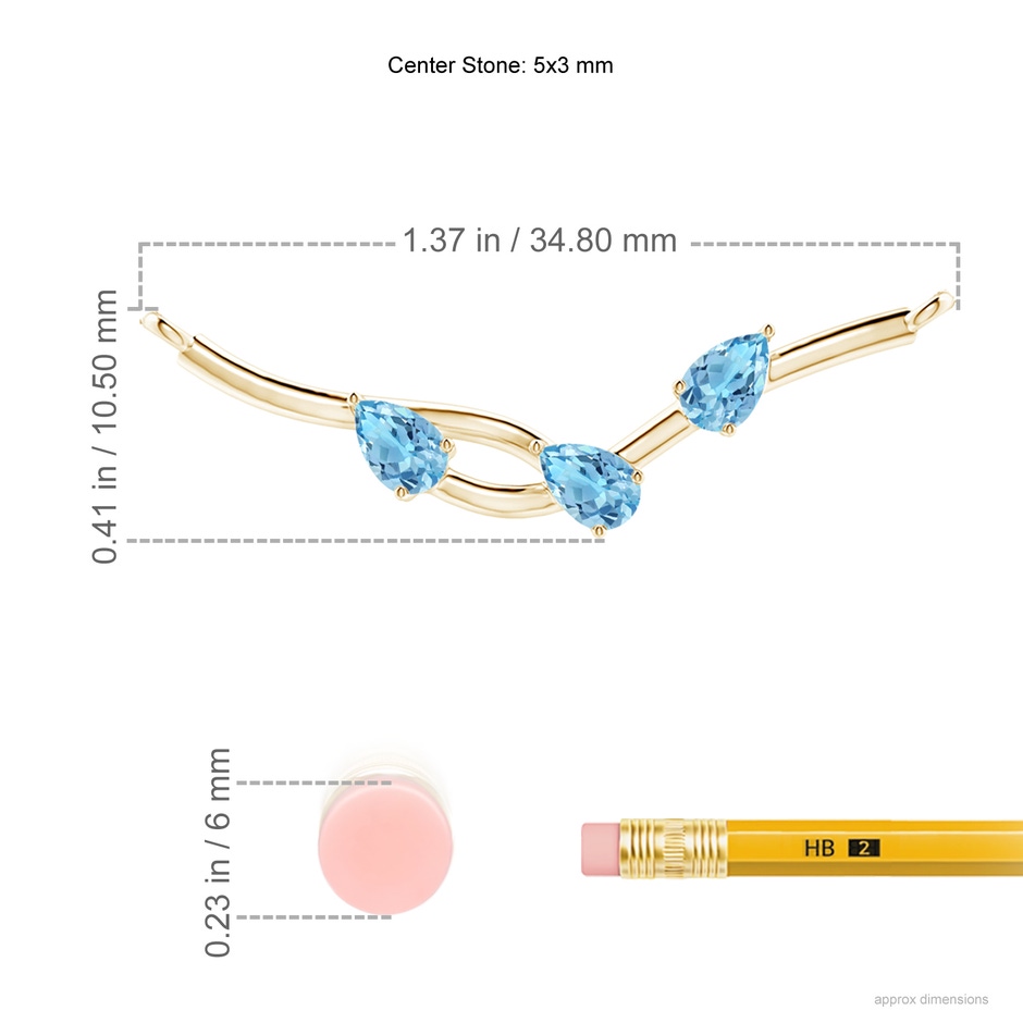 5x3mm A Pear-Shaped Swiss Blue Topaz Tree Branch Pendant in Yellow Gold ruler