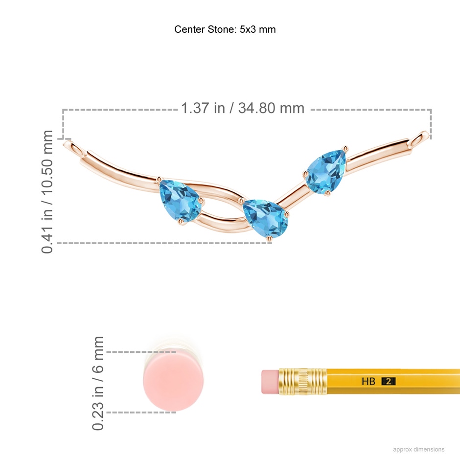 5x3mm AA Pear-Shaped Swiss Blue Topaz Tree Branch Pendant in 9K Rose Gold ruler