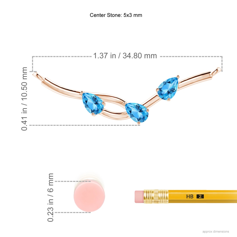 5x3mm AAA Pear-Shaped Swiss Blue Topaz Tree Branch Pendant in Rose Gold ruler