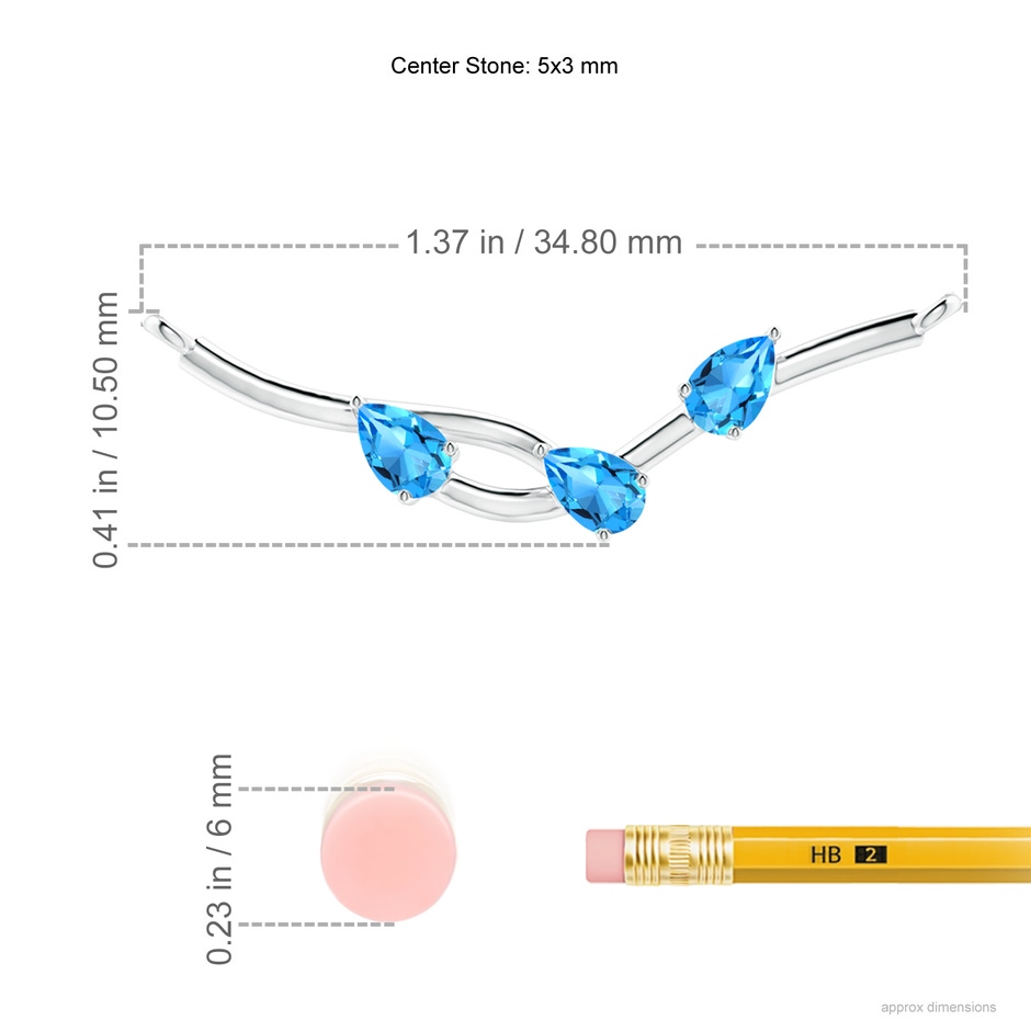 5x3mm AAAA Pear-Shaped Swiss Blue Topaz Tree Branch Pendant in P950 Platinum ruler
