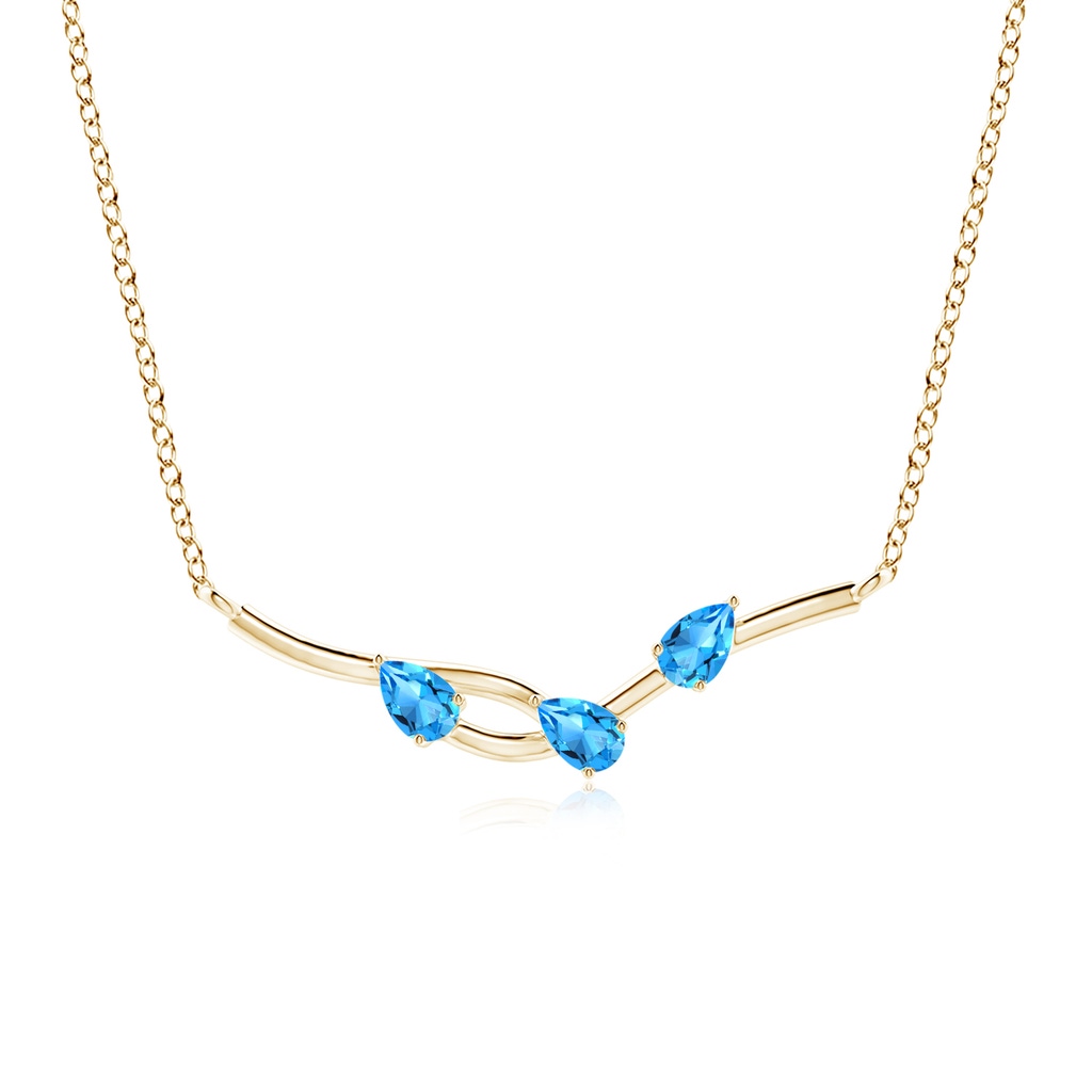 5x3mm AAAA Pear-Shaped Swiss Blue Topaz Tree Branch Pendant in Yellow Gold