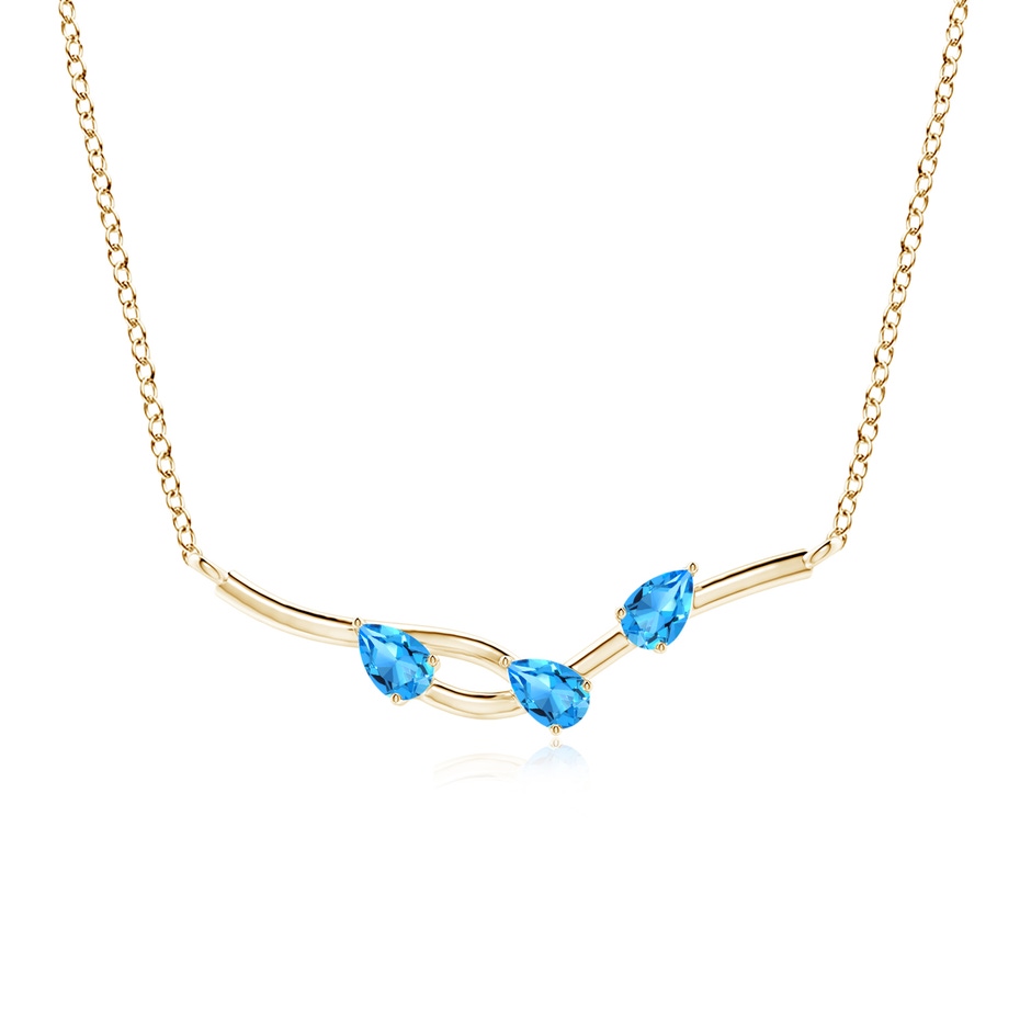 5x3mm AAAA Pear-Shaped Swiss Blue Topaz Tree Branch Pendant in Yellow Gold 