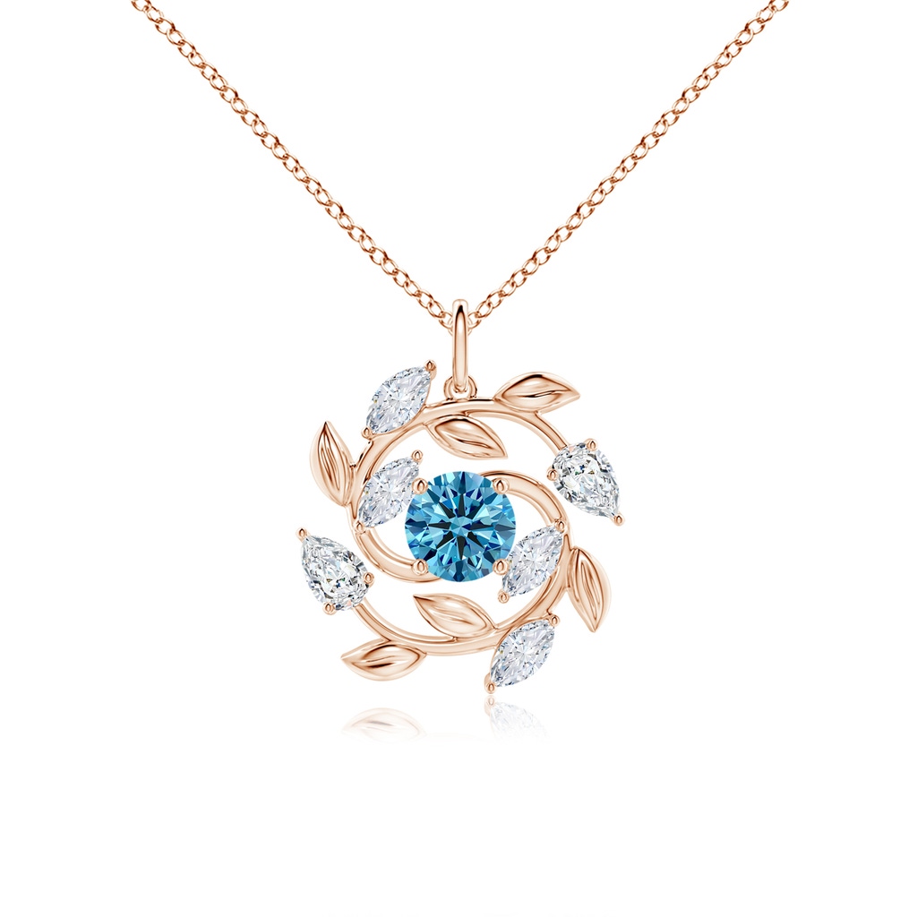 6mm AAAA Fancy Intense Blue and White Diamond Olive Branch Pendant in Rose Gold