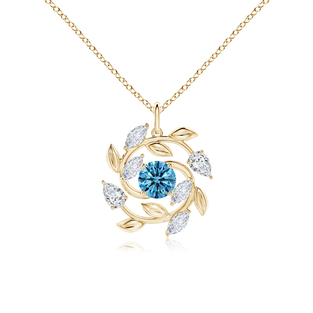 6mm AAAA Fancy Intense Blue and White Diamond Olive Branch Pendant in Yellow Gold